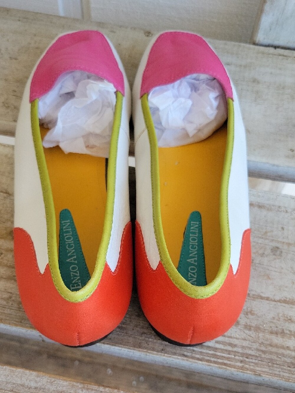 Enzo Angiolini Pink, White and Orange Colorblock Leather Loafers - Picture 7 of 8